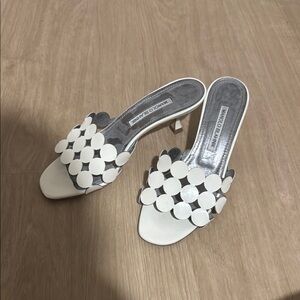 Manolo Blahnik White and Silver Mules Size 38